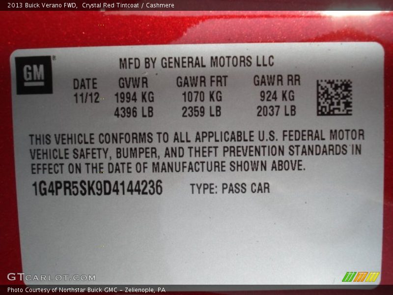 Crystal Red Tintcoat / Cashmere 2013 Buick Verano FWD