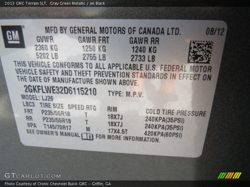 Gray Green Metallic / Jet Black 2013 GMC Terrain SLT