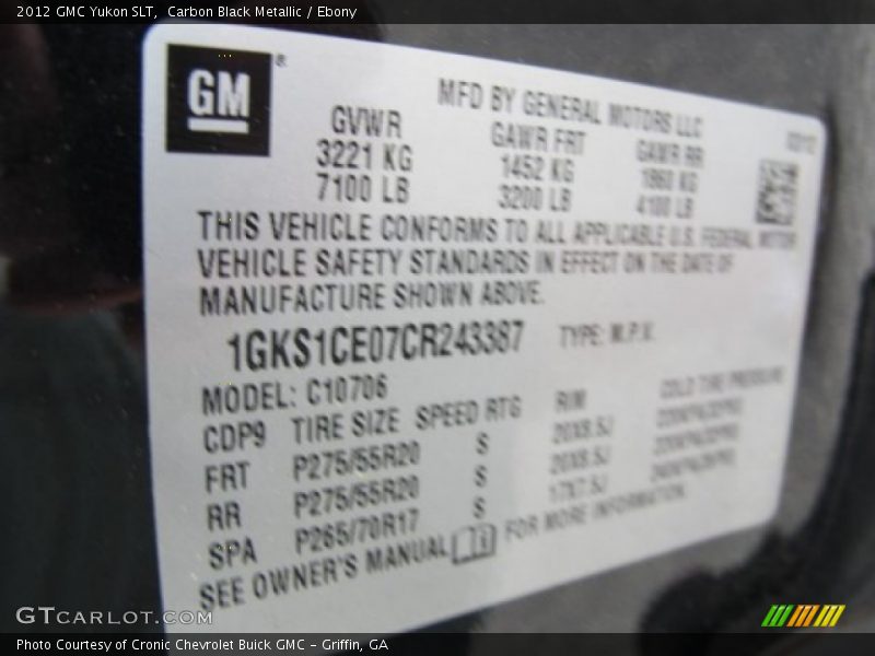 Carbon Black Metallic / Ebony 2012 GMC Yukon SLT