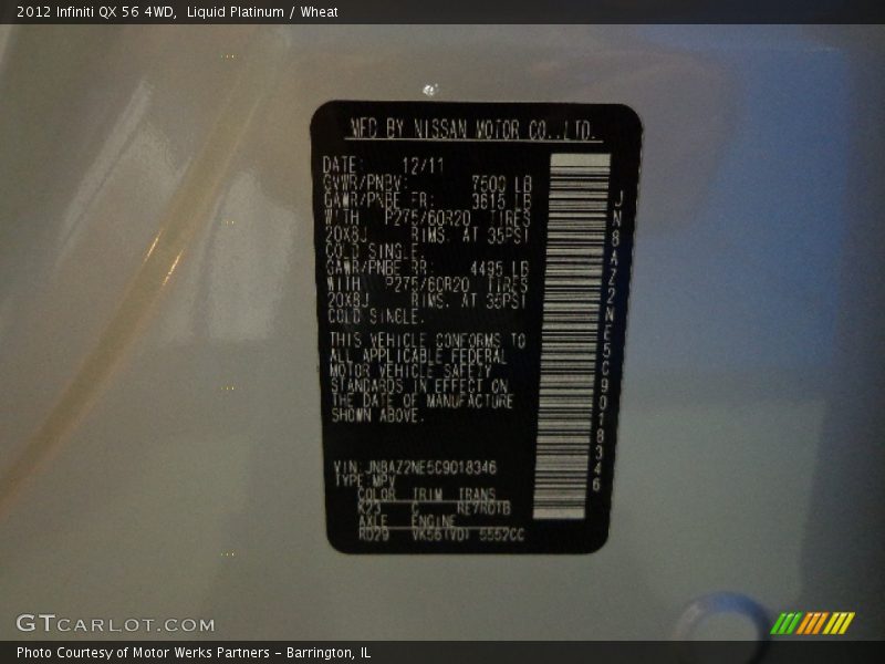 Liquid Platinum / Wheat 2012 Infiniti QX 56 4WD
