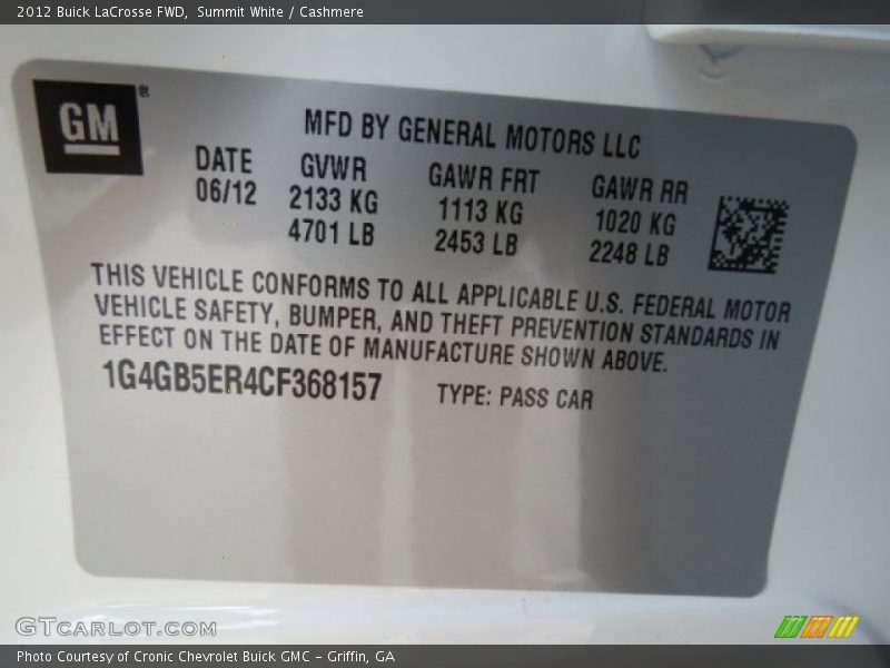 Summit White / Cashmere 2012 Buick LaCrosse FWD
