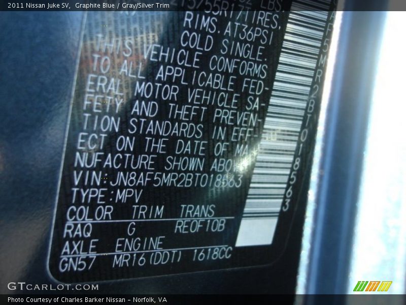 Graphite Blue / Gray/Silver Trim 2011 Nissan Juke SV