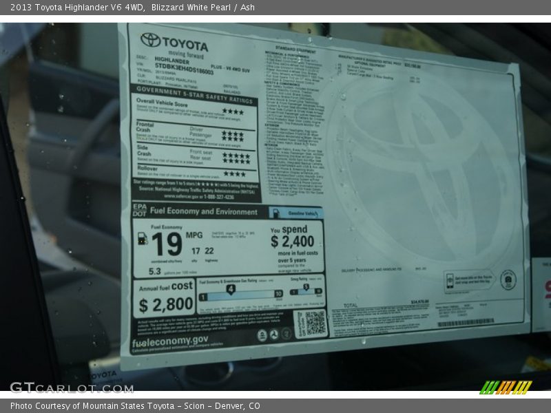 Blizzard White Pearl / Ash 2013 Toyota Highlander V6 4WD
