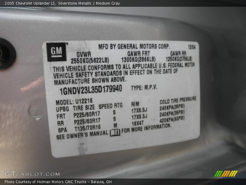 Silverstone Metallic / Medium Gray 2005 Chevrolet Uplander LS