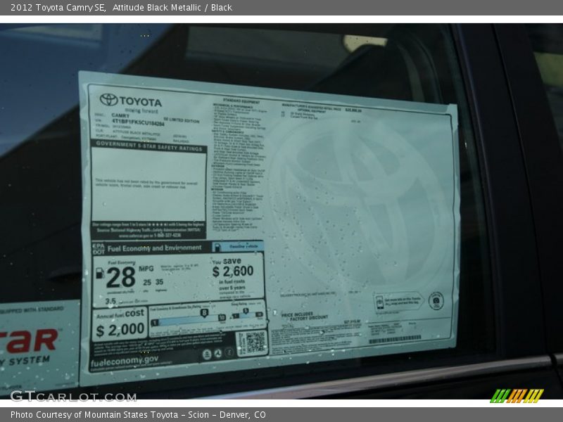 Attitude Black Metallic / Black 2012 Toyota Camry SE