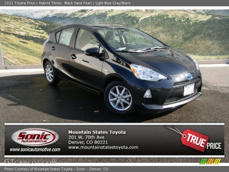 Black Sand Pearl / Light Blue Gray/Black 2012 Toyota Prius c Hybrid Three