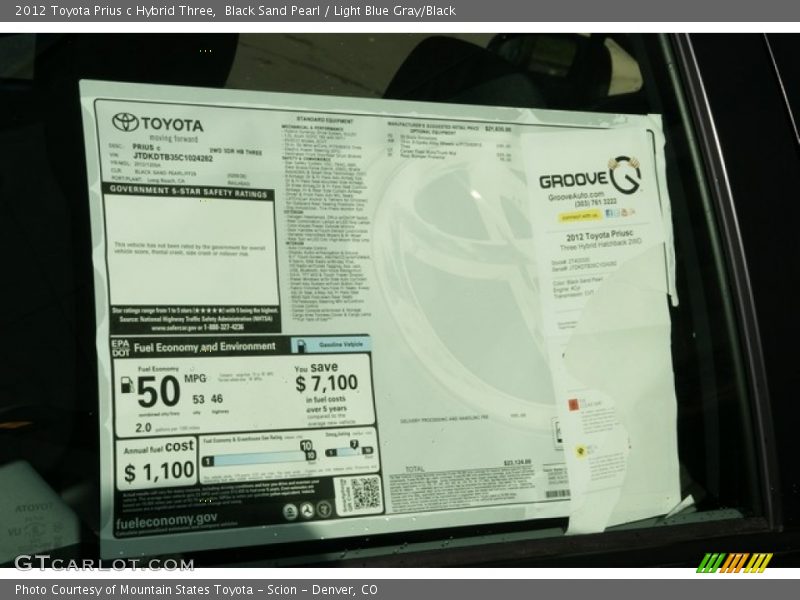 Black Sand Pearl / Light Blue Gray/Black 2012 Toyota Prius c Hybrid Three