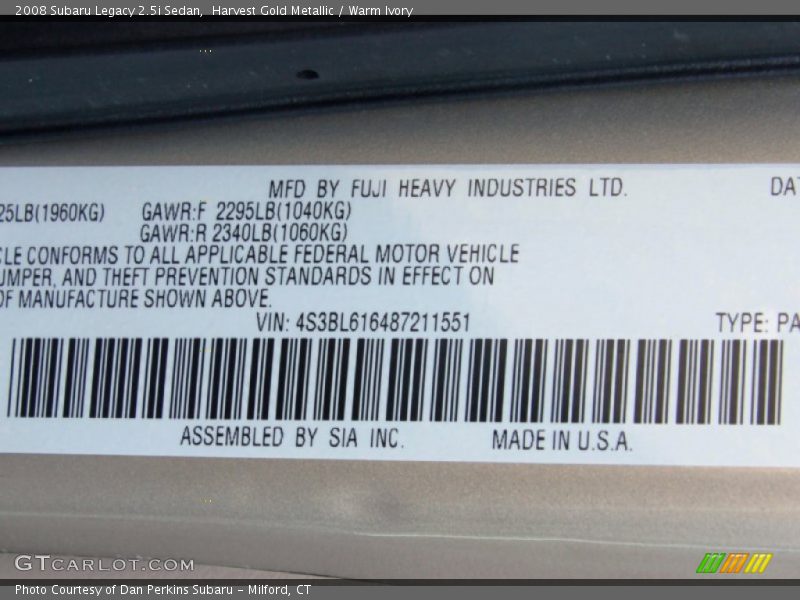 Harvest Gold Metallic / Warm Ivory 2008 Subaru Legacy 2.5i Sedan