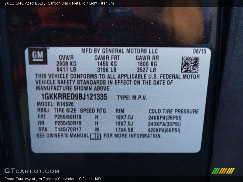Carbon Black Metallic / Light Titanium 2011 GMC Acadia SLT