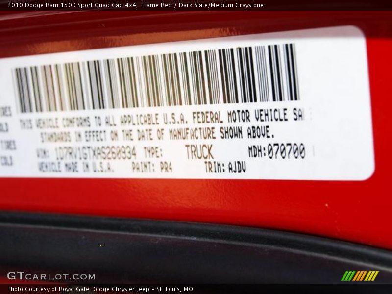 Flame Red / Dark Slate/Medium Graystone 2010 Dodge Ram 1500 Sport Quad Cab 4x4