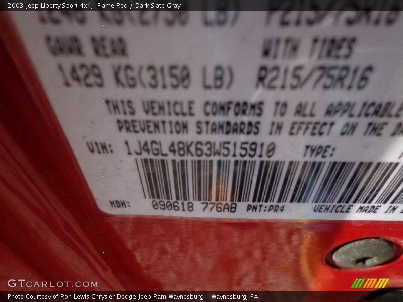 Flame Red / Dark Slate Gray 2003 Jeep Liberty Sport 4x4