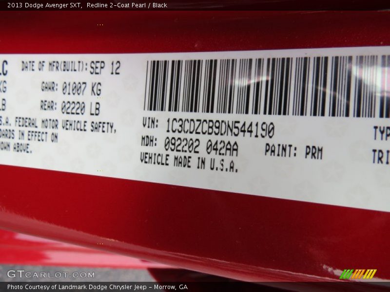 Redline 2-Coat Pearl / Black 2013 Dodge Avenger SXT