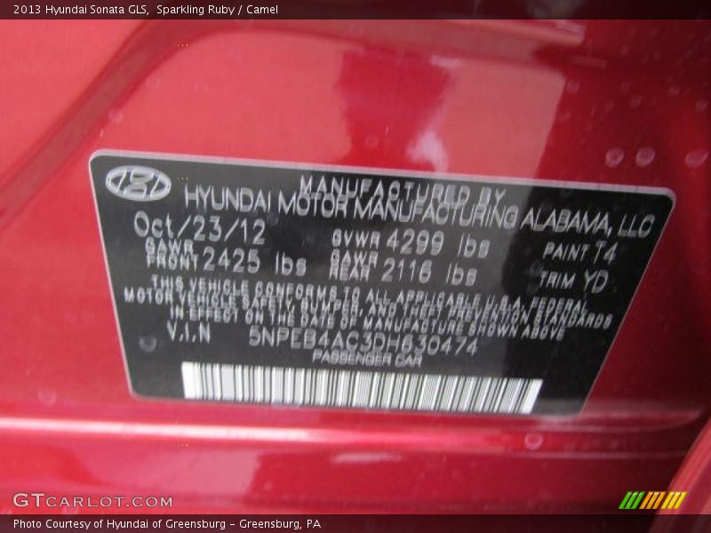 Sparkling Ruby / Camel 2013 Hyundai Sonata GLS