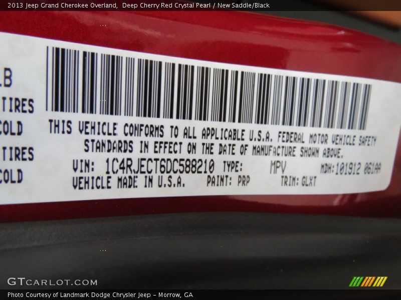 2013 Grand Cherokee Overland Deep Cherry Red Crystal Pearl Color Code PRP