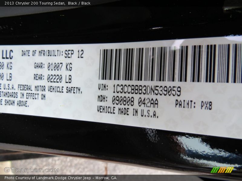 Black / Black 2013 Chrysler 200 Touring Sedan