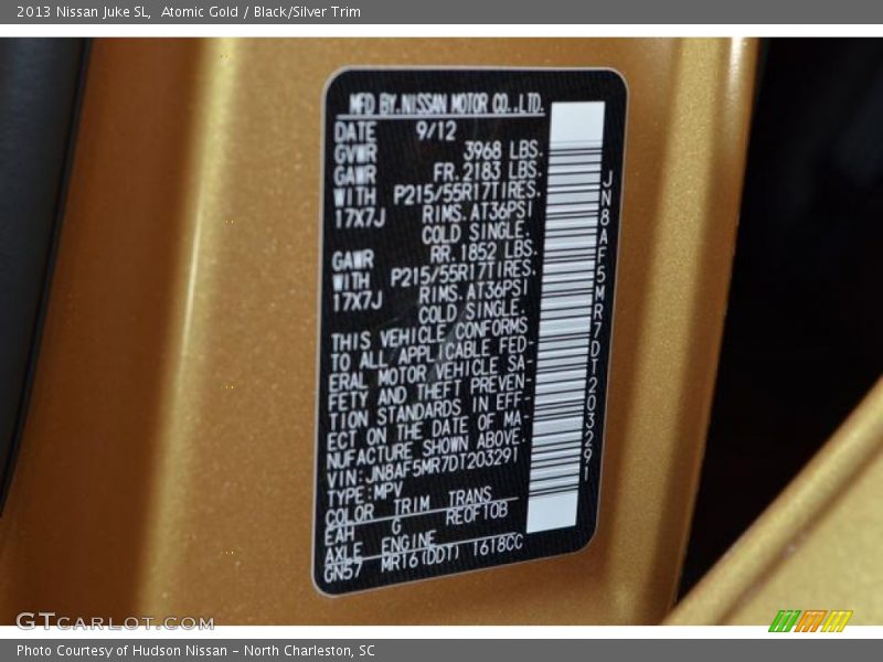 2013 Juke SL Atomic Gold Color Code EAH