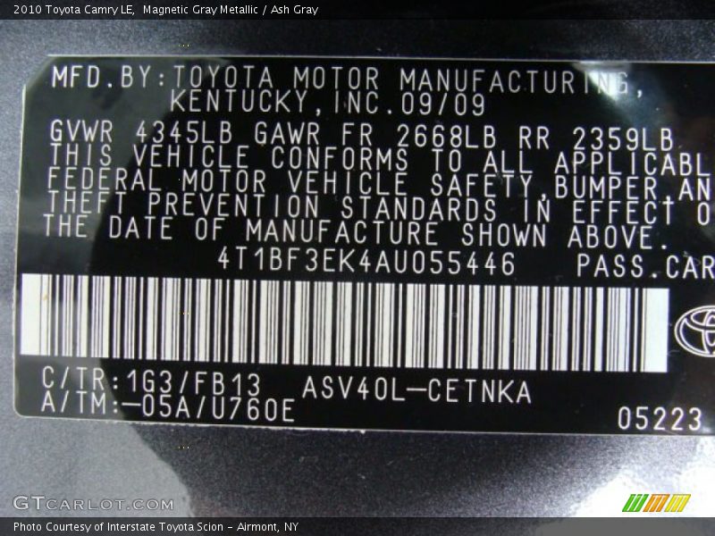 Magnetic Gray Metallic / Ash Gray 2010 Toyota Camry LE