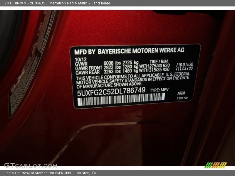 Vermilion Red Metallic / Sand Beige 2013 BMW X6 xDrive35i