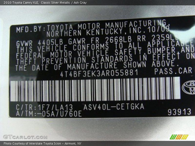 Classic Silver Metallic / Ash Gray 2010 Toyota Camry XLE