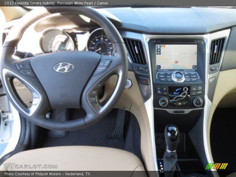 Porcelain White Pearl / Camel 2012 Hyundai Sonata Hybrid