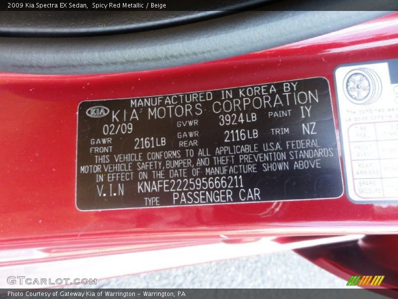 Spicy Red Metallic / Beige 2009 Kia Spectra EX Sedan