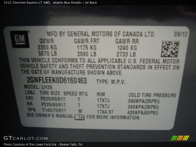 Atlantis Blue Metallic / Jet Black 2013 Chevrolet Equinox LT AWD