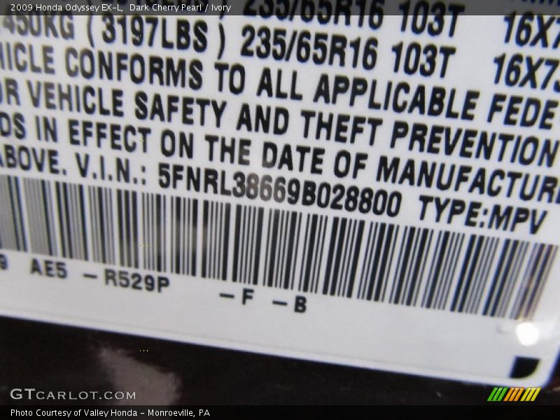 Dark Cherry Pearl / Ivory 2009 Honda Odyssey EX-L