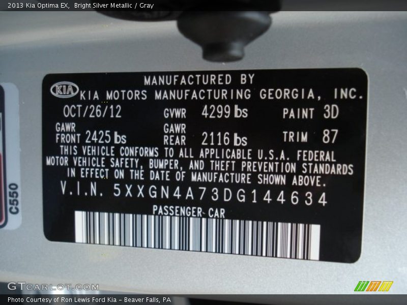 Bright Silver Metallic / Gray 2013 Kia Optima EX