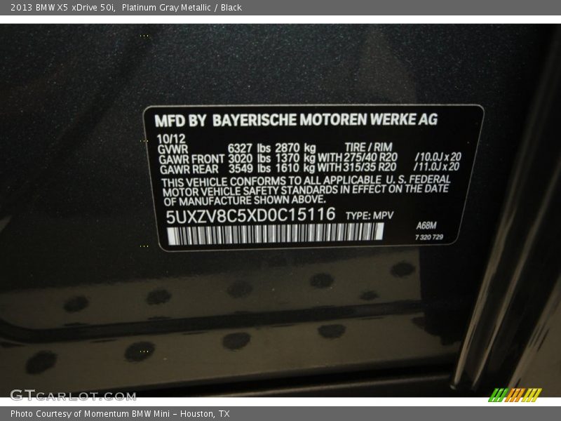 Platinum Gray Metallic / Black 2013 BMW X5 xDrive 50i