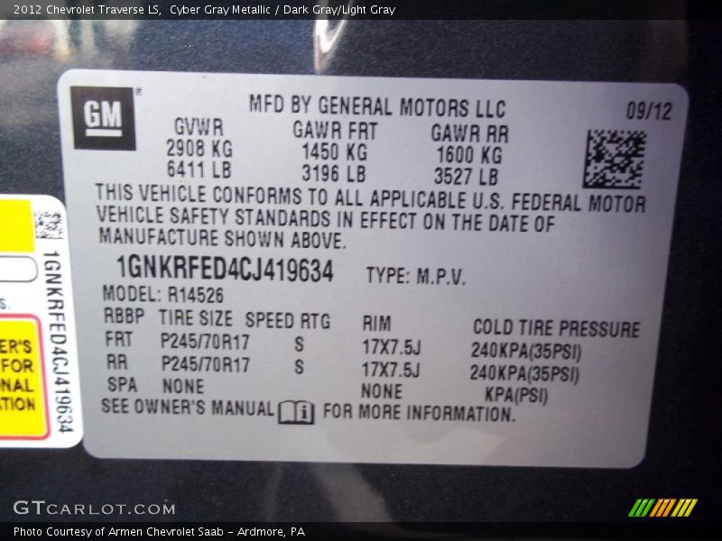 Cyber Gray Metallic / Dark Gray/Light Gray 2012 Chevrolet Traverse LS