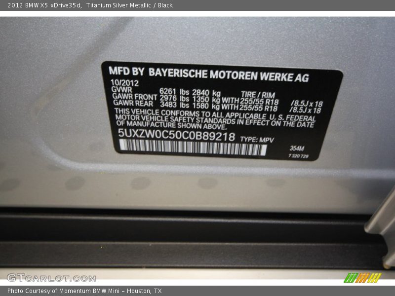 Titanium Silver Metallic / Black 2012 BMW X5 xDrive35d