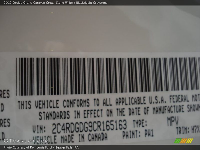 Stone White / Black/Light Graystone 2012 Dodge Grand Caravan Crew