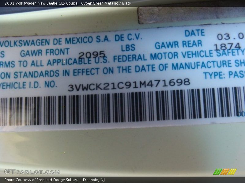 Cyber Green Metallic / Black 2001 Volkswagen New Beetle GLS Coupe