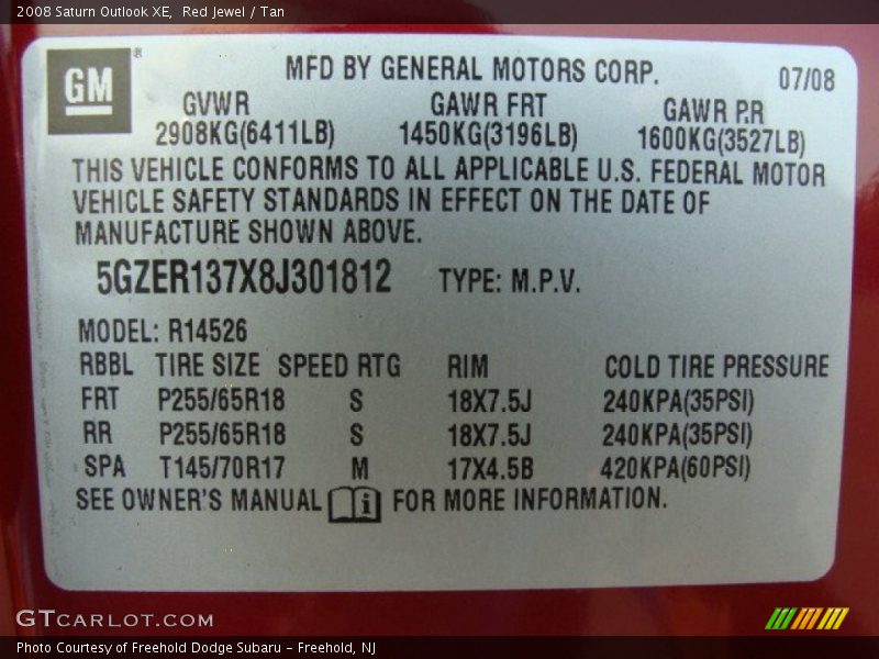 Red Jewel / Tan 2008 Saturn Outlook XE