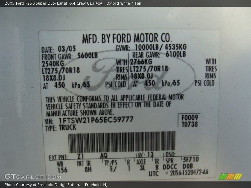 Oxford White / Tan 2005 Ford F250 Super Duty Lariat FX4 Crew Cab 4x4