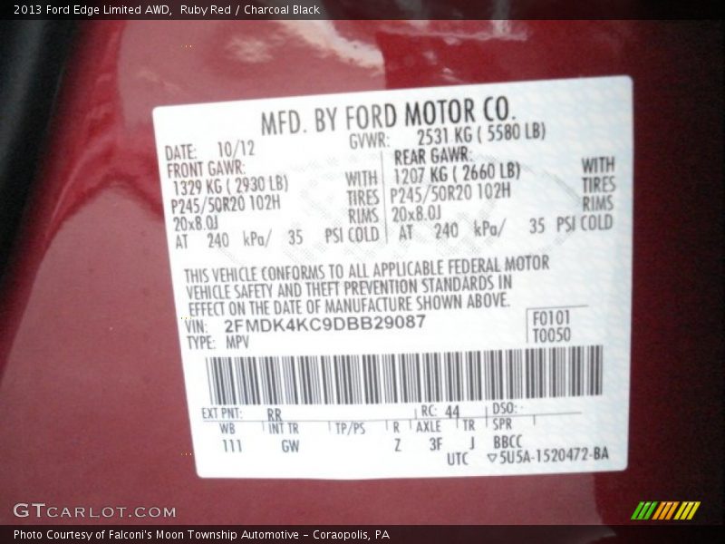Ruby Red / Charcoal Black 2013 Ford Edge Limited AWD