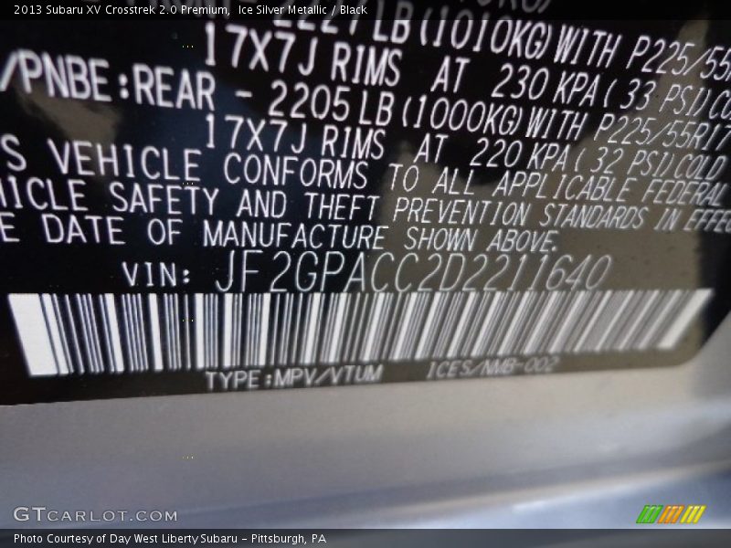 Ice Silver Metallic / Black 2013 Subaru XV Crosstrek 2.0 Premium