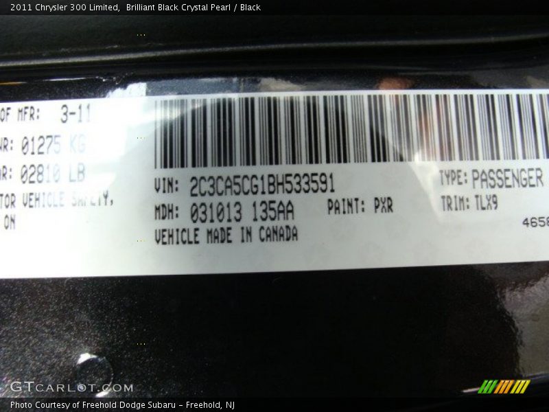 Brilliant Black Crystal Pearl / Black 2011 Chrysler 300 Limited