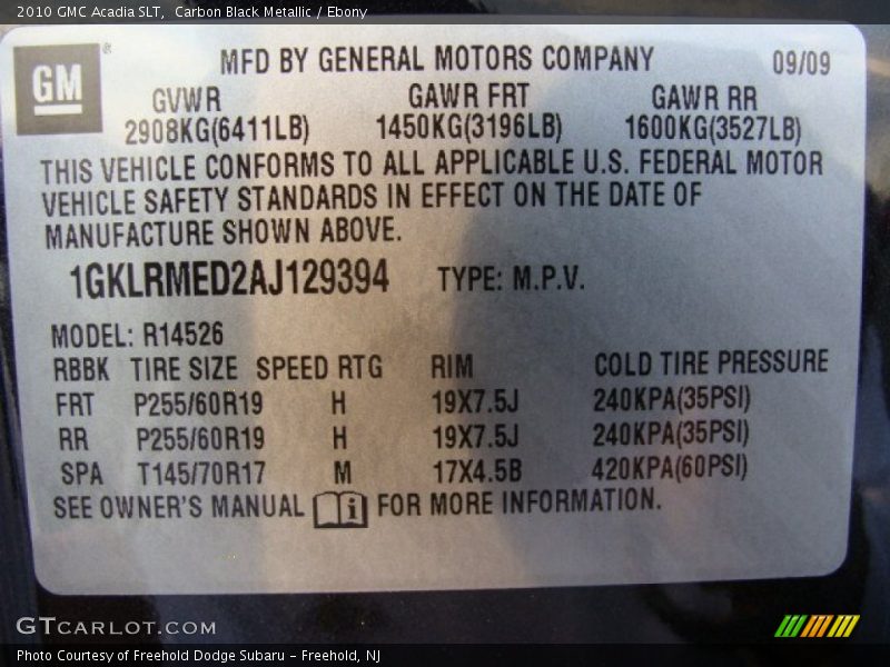 Carbon Black Metallic / Ebony 2010 GMC Acadia SLT