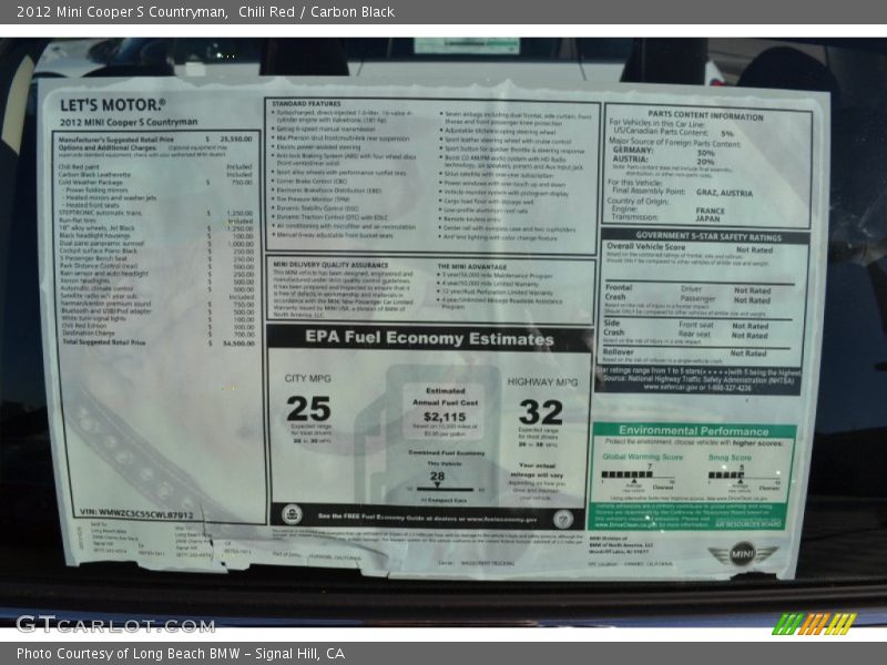 Chili Red / Carbon Black 2012 Mini Cooper S Countryman