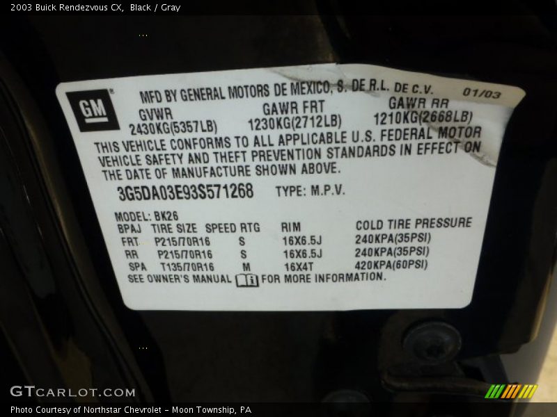 Black / Gray 2003 Buick Rendezvous CX