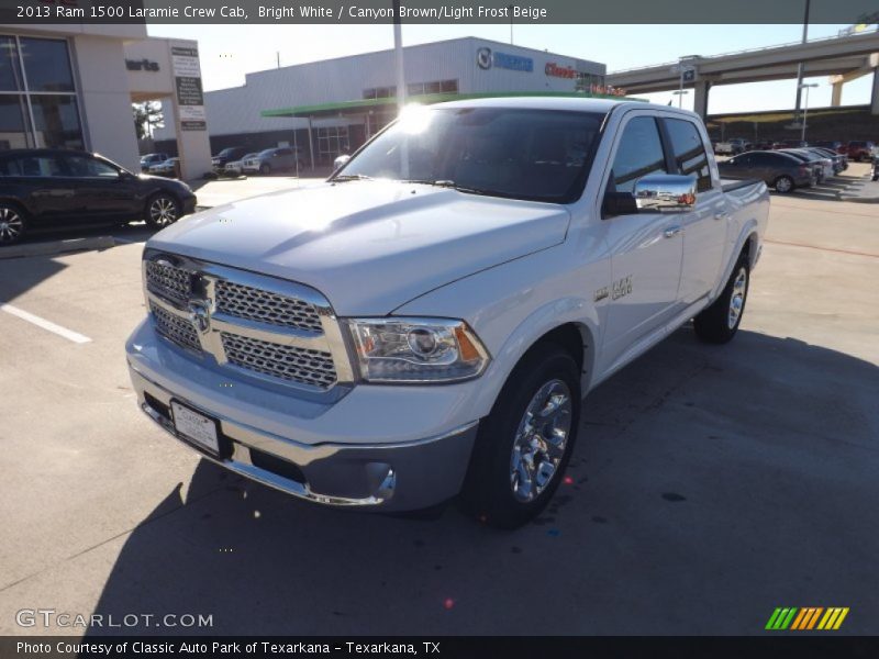 Bright White / Canyon Brown/Light Frost Beige 2013 Ram 1500 Laramie Crew Cab