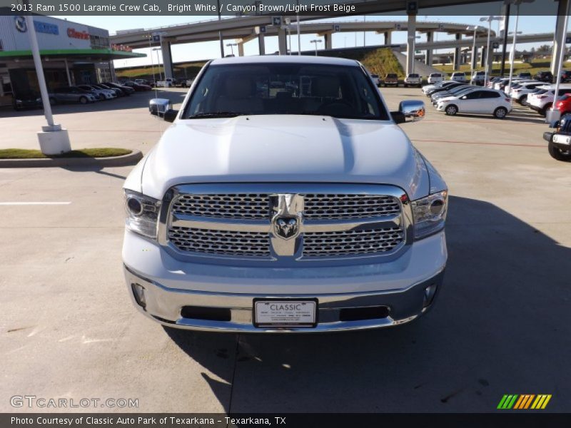 Bright White / Canyon Brown/Light Frost Beige 2013 Ram 1500 Laramie Crew Cab