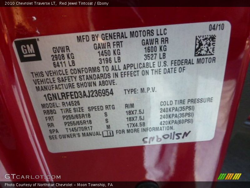 Red Jewel Tintcoat / Ebony 2010 Chevrolet Traverse LT