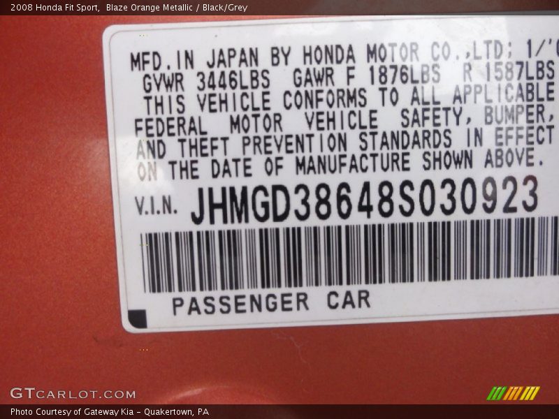 Blaze Orange Metallic / Black/Grey 2008 Honda Fit Sport