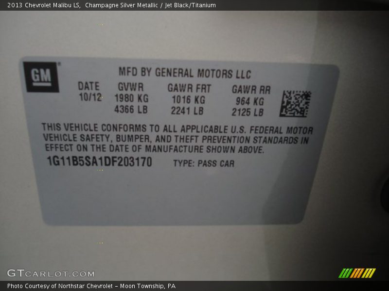 Champagne Silver Metallic / Jet Black/Titanium 2013 Chevrolet Malibu LS