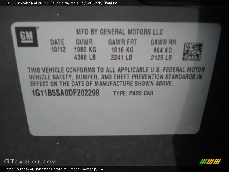 Taupe Gray Metallic / Jet Black/Titanium 2013 Chevrolet Malibu LS