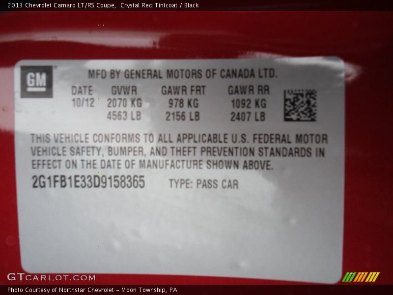 Crystal Red Tintcoat / Black 2013 Chevrolet Camaro LT/RS Coupe