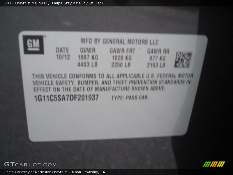 Taupe Gray Metallic / Jet Black 2013 Chevrolet Malibu LT