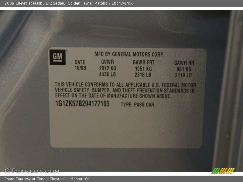 Golden Pewter Metallic / Ebony/Brick 2009 Chevrolet Malibu LTZ Sedan